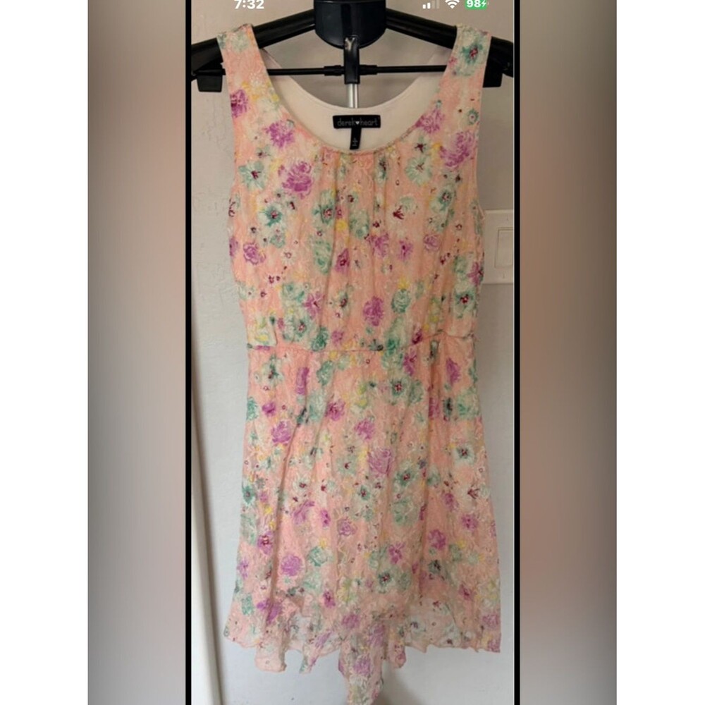 Derek Heart Large Pink Floral Lace Sleeveless High Low Dress Romantic Cottagecor